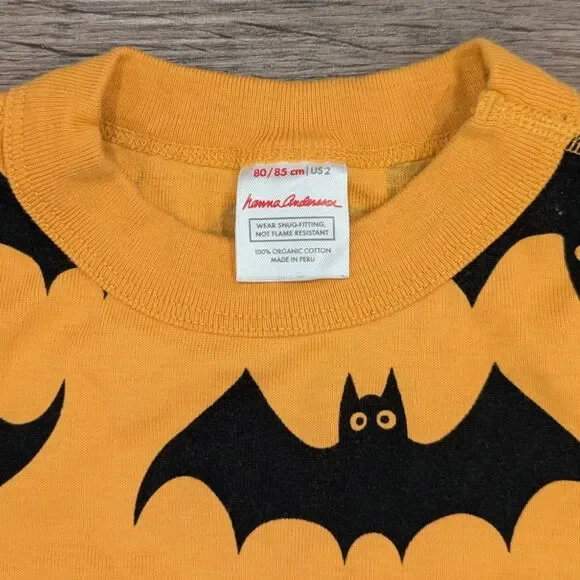 Hanna Andersson Halloween Bats Orange Black 2 Piece Pajamas Size 2 - Picture 3 of 6